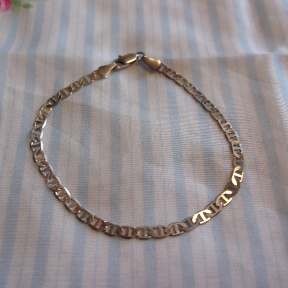 Silver Plated Flat Anchor Chain Bracelet 8" L